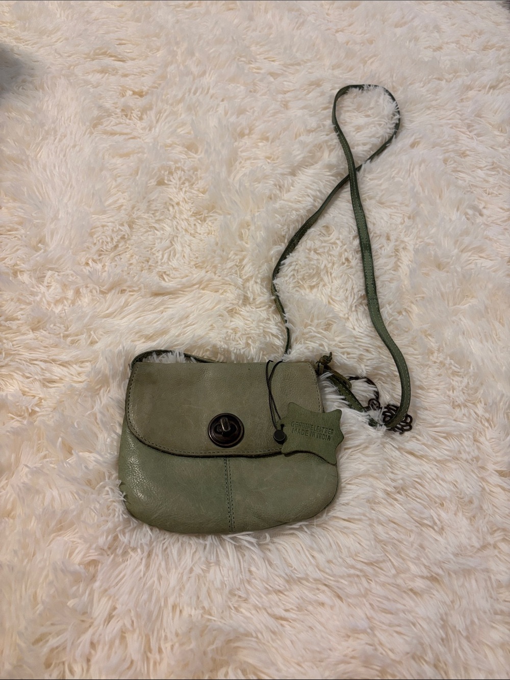 Small Olive Green Leather Crossbody Bag with Turn-Lock Closure